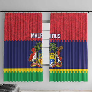 Mauritius Independence Day Window Curtain with Stella Clavisque Maris Indici and Floral Pattern