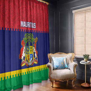 Mauritius Independence Day Window Curtain with Stella Clavisque Maris Indici and Floral Pattern