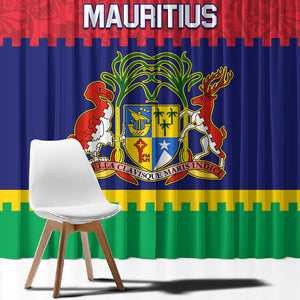 Mauritius Independence Day Window Curtain with Stella Clavisque Maris Indici and Floral Pattern