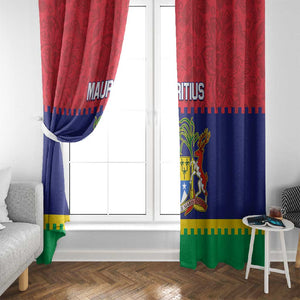 Mauritius Independence Day Window Curtain with Stella Clavisque Maris Indici and Floral Pattern