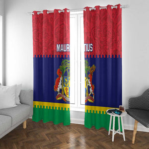 Mauritius Independence Day Window Curtain with Stella Clavisque Maris Indici and Floral Pattern