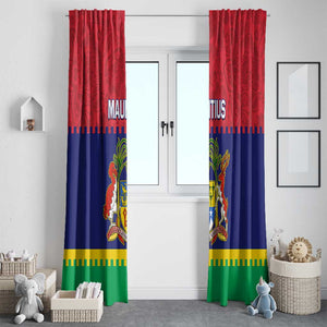 Mauritius Independence Day Window Curtain with Stella Clavisque Maris Indici and Floral Pattern