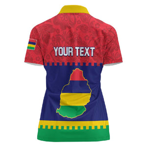 Mauritius Independence Day Women Polo Shirt with Stella Clavisque Maris Indici and Floral Pattern