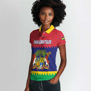 Mauritius Independence Day Women Polo Shirt with Stella Clavisque Maris Indici and Floral Pattern