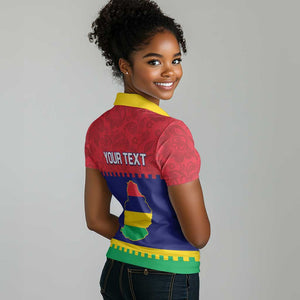 Mauritius Independence Day Women Polo Shirt with Stella Clavisque Maris Indici and Floral Pattern