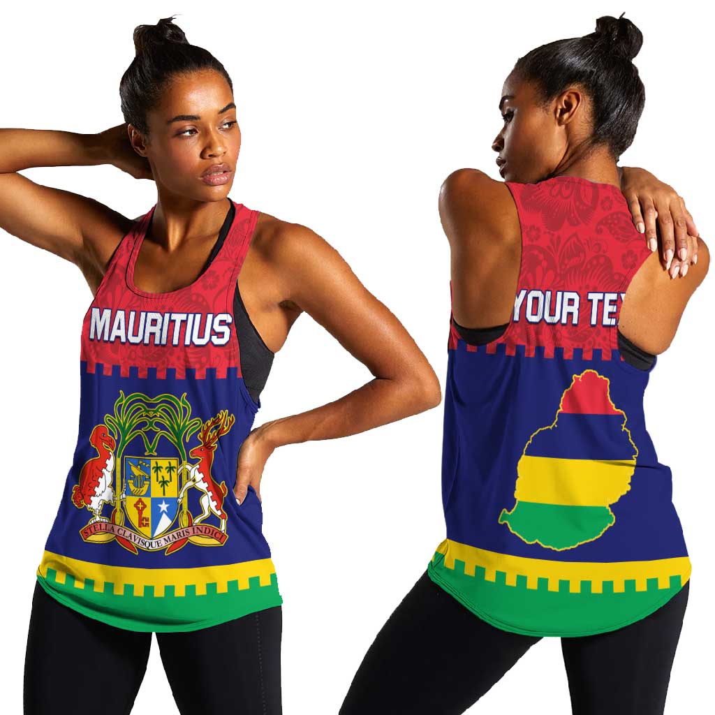 Mauritius Independence Day Women Racerback Tank with Stella Clavisque Maris Indici and Floral Pattern