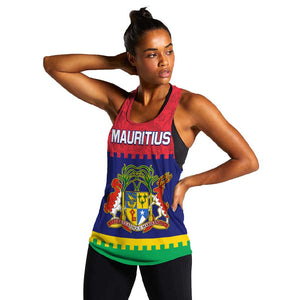 Mauritius Independence Day Women Racerback Tank with Stella Clavisque Maris Indici and Floral Pattern