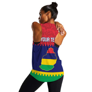 Mauritius Independence Day Women Racerback Tank with Stella Clavisque Maris Indici and Floral Pattern