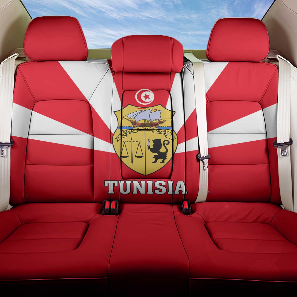 Tunisia Independence Day Back Car Seat Cover with Coat of Arms and Flag Style