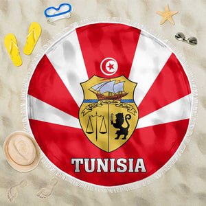 Tunisia Independence Day Beach Blanket with Coat of Arms and Flag Style