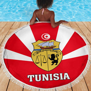 Tunisia Independence Day Beach Blanket with Coat of Arms and Flag Style