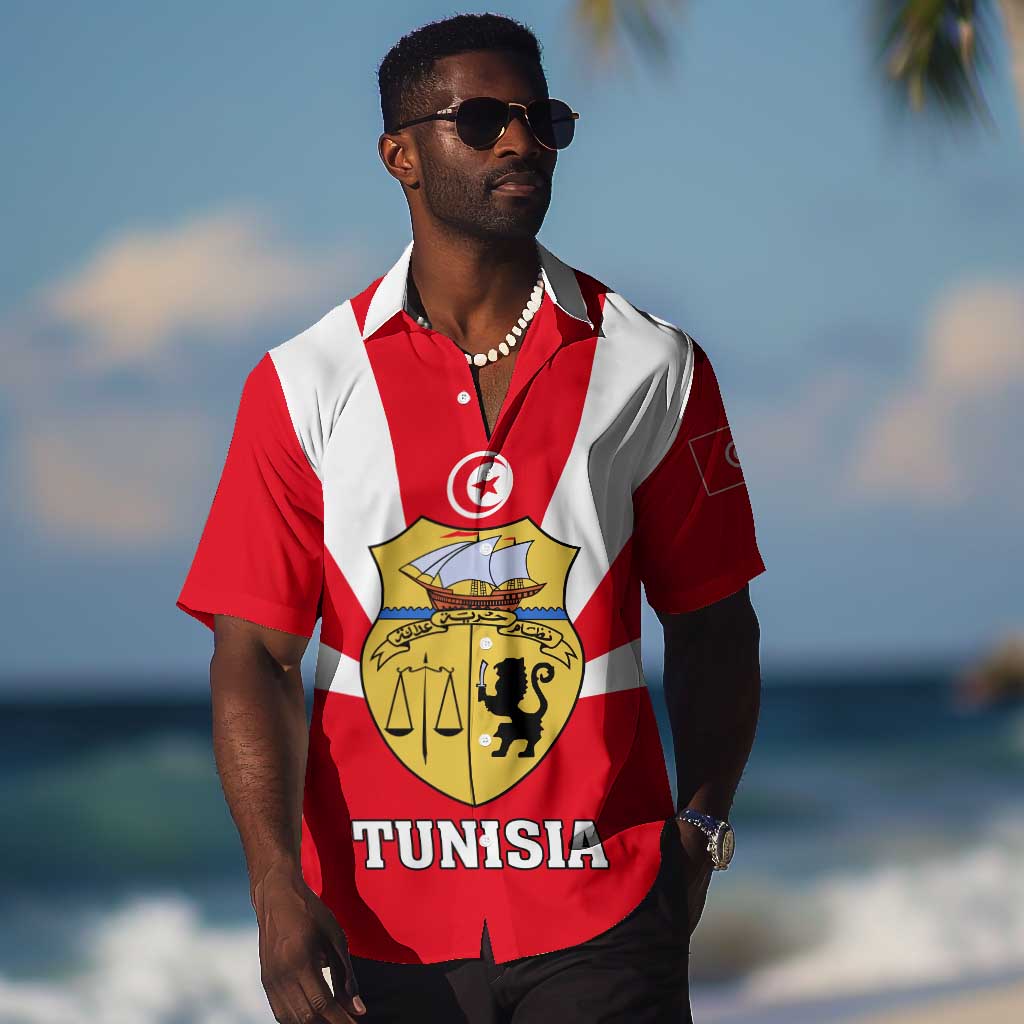 Tunisia Independence Day Hawaiian Shirt with Coat of Arms and Flag Style