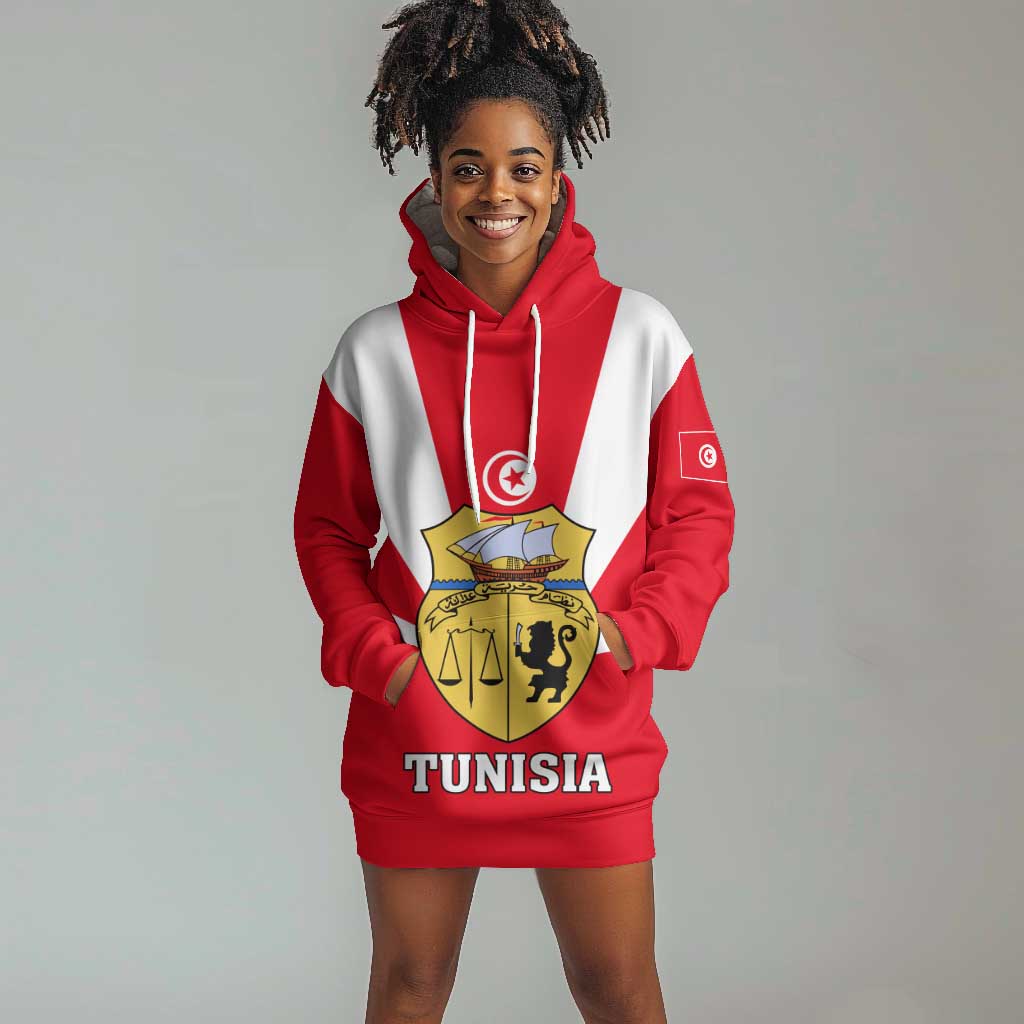 Tunisia Independence Day Hoodie Dress with Coat of Arms and Flag Style