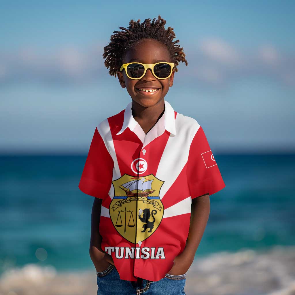 Tunisia Independence Day Kid Hawaiian Shirt with Coat of Arms and Flag Style