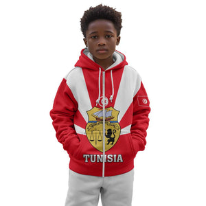 Tunisia Independence Day Kid Hoodie with Coat of Arms and Flag Style