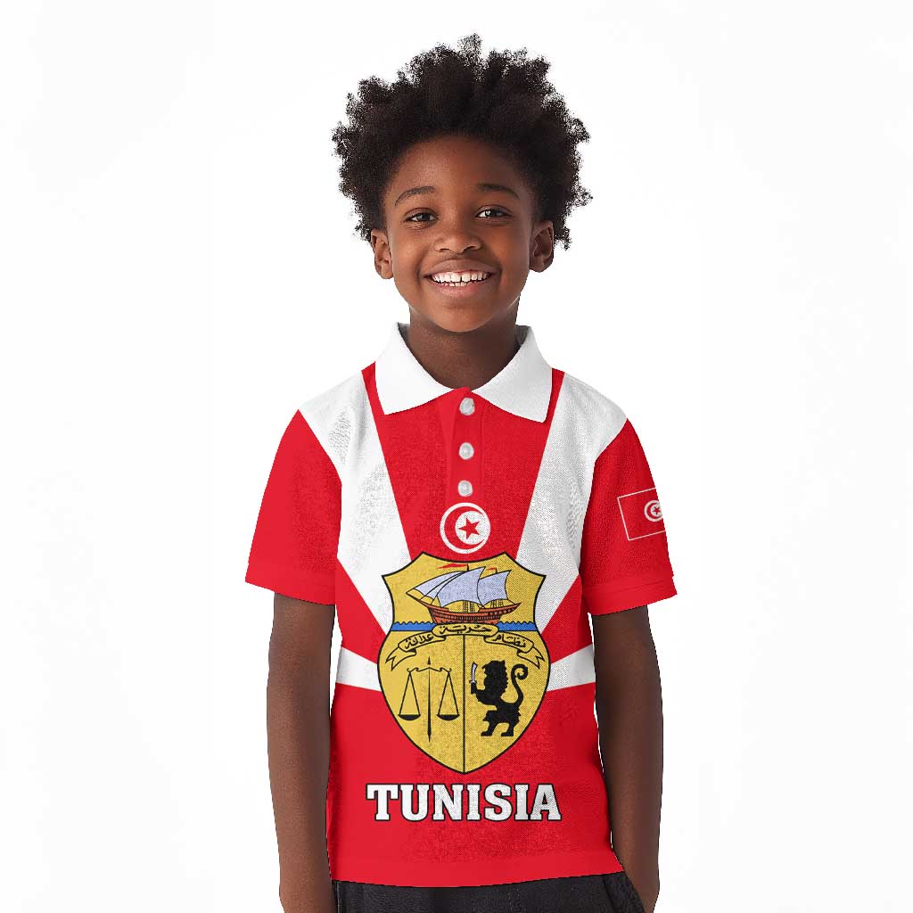 Tunisia Independence Day Kid Polo Shirt with Coat of Arms and Flag Style