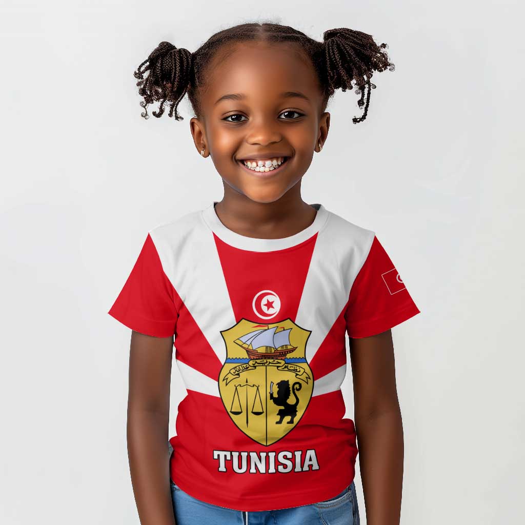 Tunisia Independence Day Kid T shirt with Coat of Arms and Flag Style