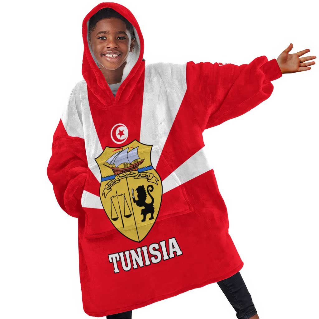 Tunisia Independence Day KId Wearable Blanket Hoodie with Coat of Arms and Flag Style