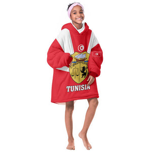 Tunisia Independence Day KId Wearable Blanket Hoodie with Coat of Arms and Flag Style