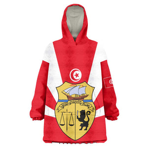 Tunisia Independence Day KId Wearable Blanket Hoodie with Coat of Arms and Flag Style