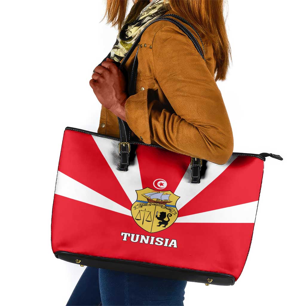 Tunisia Independence Day Leather Tote Bag with Coat of Arms and Flag Style