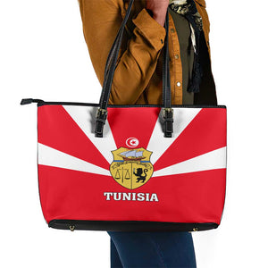 Tunisia Independence Day Leather Tote Bag with Coat of Arms and Flag Style