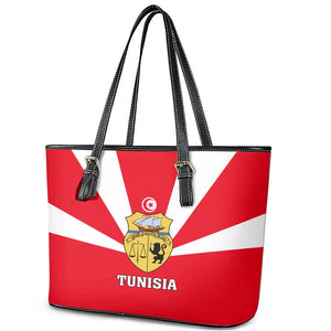 Tunisia Independence Day Leather Tote Bag with Coat of Arms and Flag Style