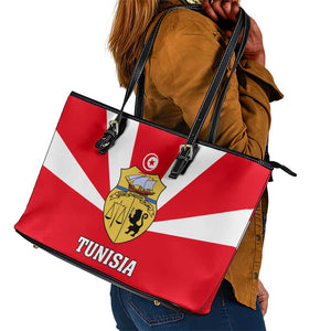 Tunisia Independence Day Leather Tote Bag with Coat of Arms and Flag Style