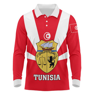 Tunisia Independence Day Long Sleeve Polo Shirt with Coat of Arms and Flag Style