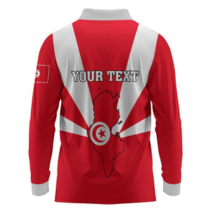 Tunisia Independence Day Long Sleeve Polo Shirt with Coat of Arms and Flag Style