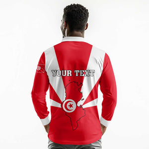 Tunisia Independence Day Long Sleeve Polo Shirt with Coat of Arms and Flag Style