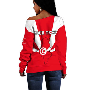 Tunisia Independence Day Off Shoulder Sweater with Coat of Arms and Flag Style