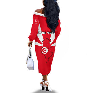 Tunisia Independence Day Off The Shoulder Long Sleeve Dress with Coat of Arms and Flag Style