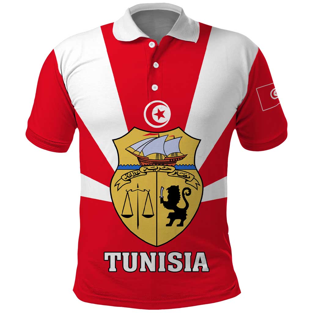 Tunisia Independence Day Polo Shirt with Coat of Arms and Flag Style