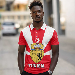 Tunisia Independence Day Polo Shirt with Coat of Arms and Flag Style