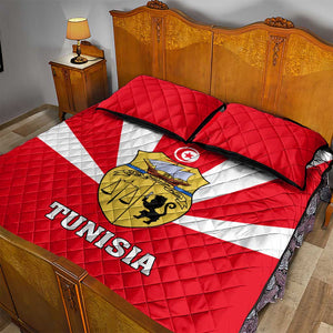 Tunisia Independence Day Quilt Bed Set with Coat of Arms and Flag Style