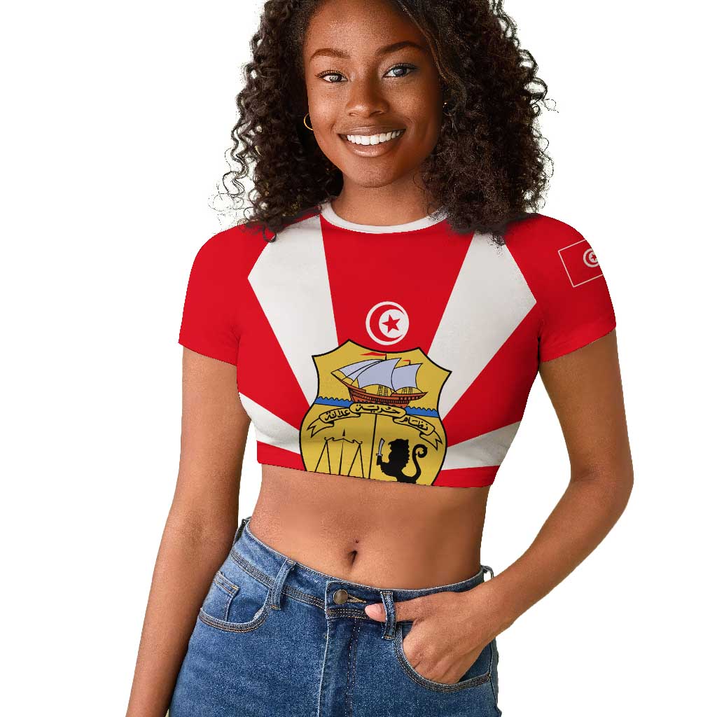 Tunisia Independence Day Raglan Cropped T shirt with Coat of Arms and Flag Style