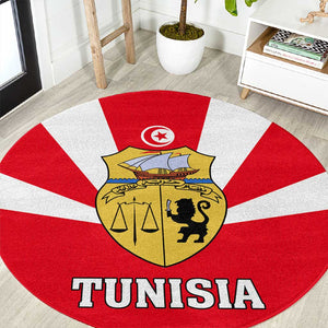 Tunisia Independence Day Round Carpet with Coat of Arms and Flag Style