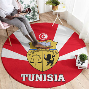 Tunisia Independence Day Round Carpet with Coat of Arms and Flag Style