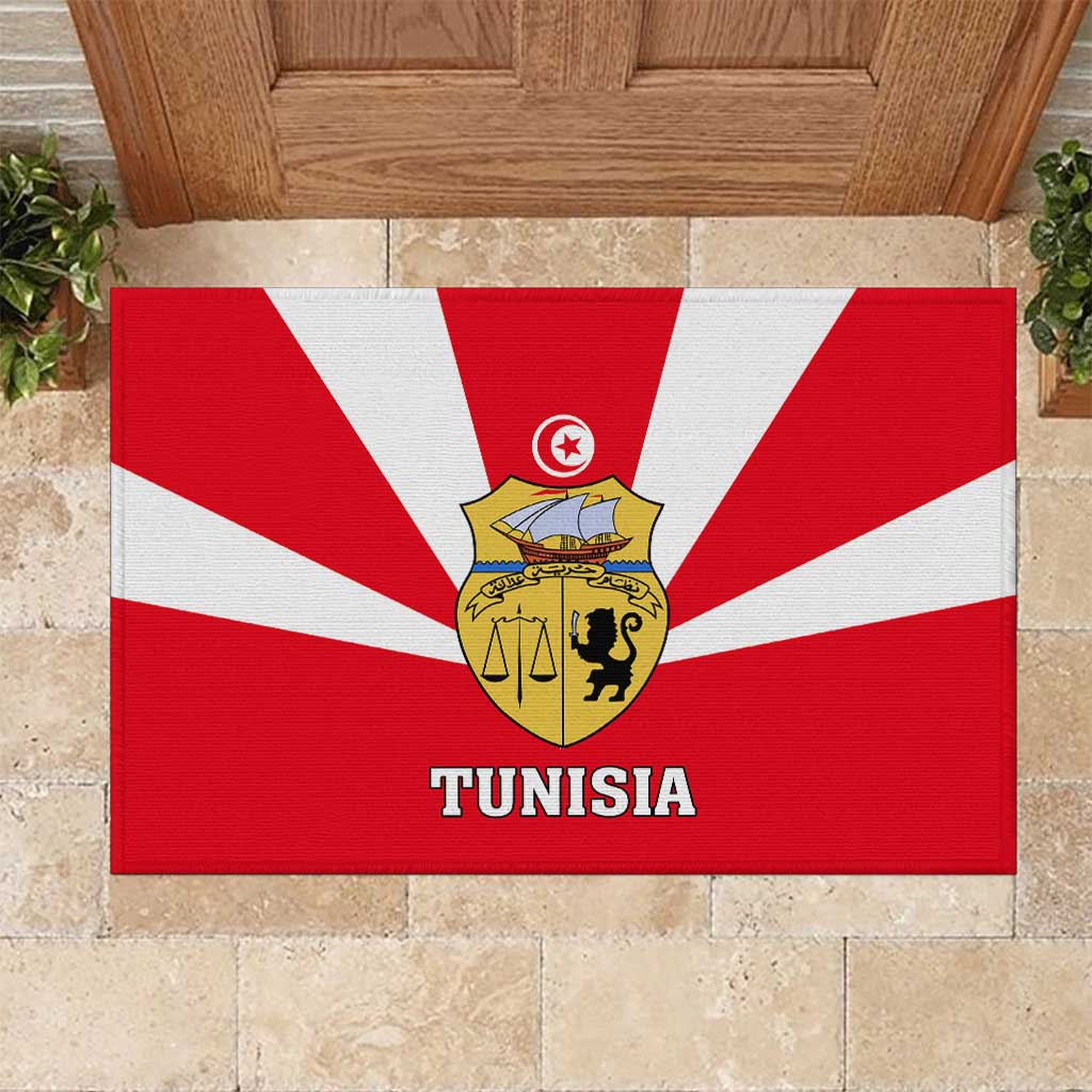 Tunisia Independence Day Rubber Doormat with Coat of Arms and Flag Style