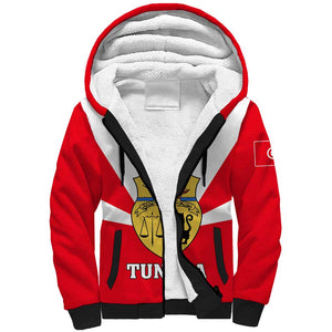 Tunisia Independence Day Sherpa Hoodie with Coat of Arms and Flag Style