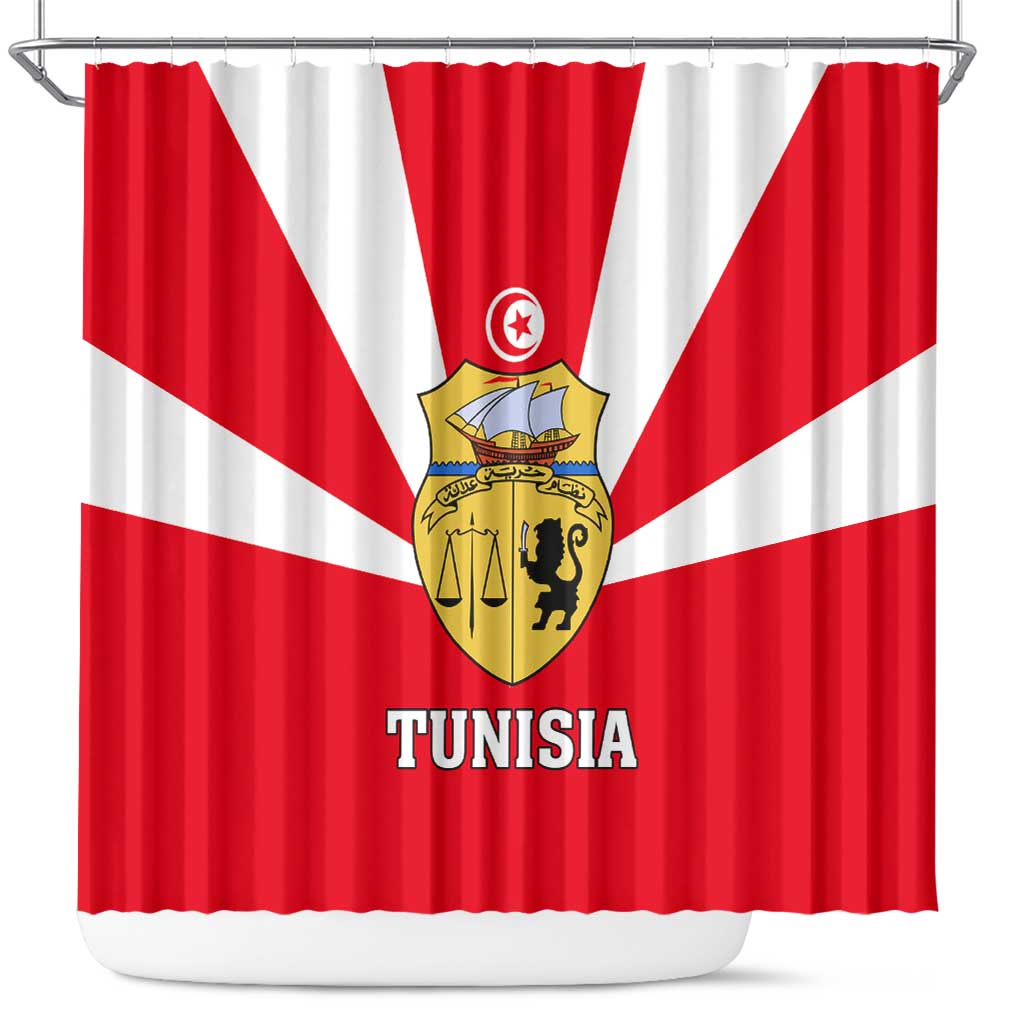 Tunisia Independence Day Shower Curtain with Coat of Arms and Flag Style