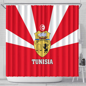 Tunisia Independence Day Shower Curtain with Coat of Arms and Flag Style