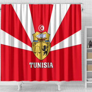 Tunisia Independence Day Shower Curtain with Coat of Arms and Flag Style