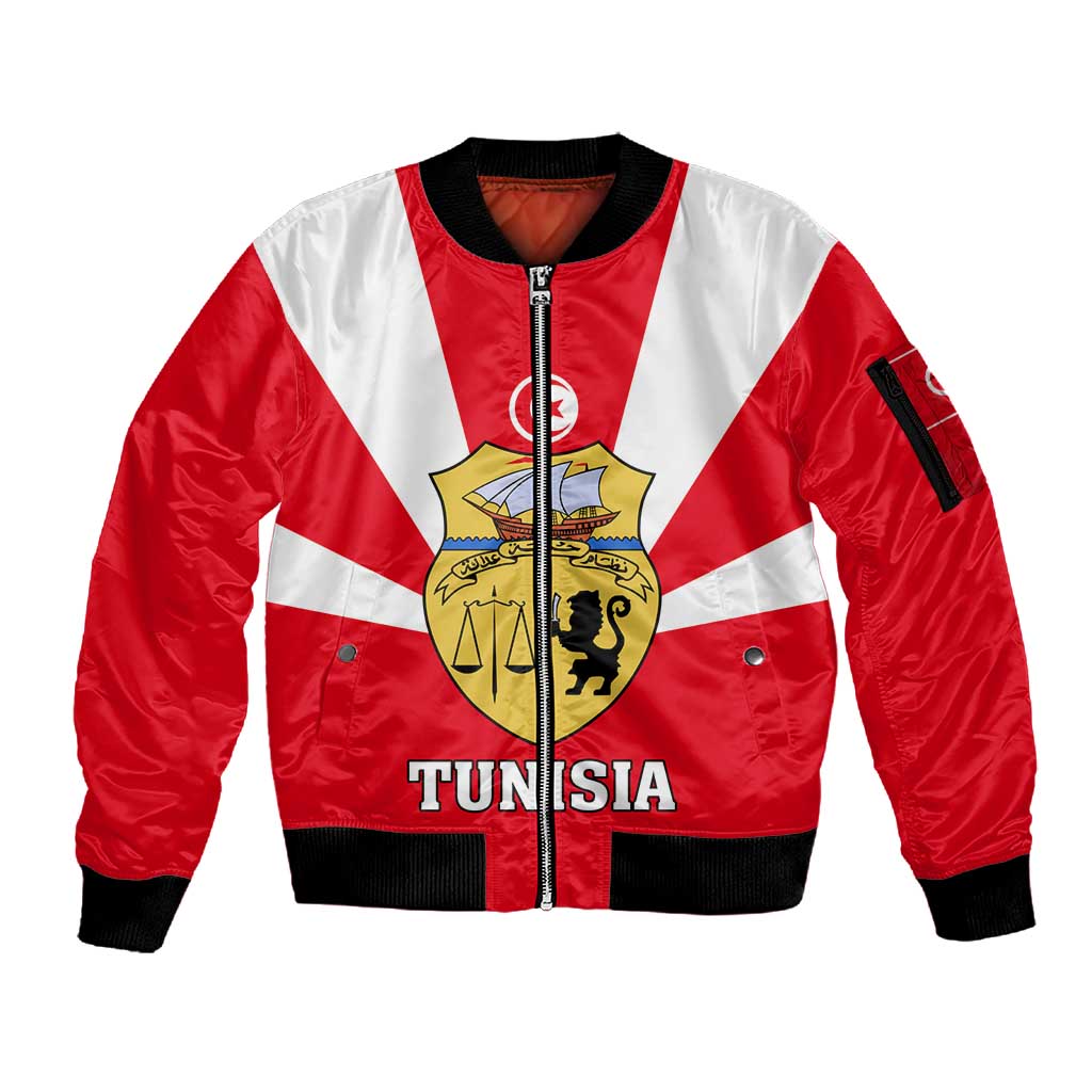 Tunisia Independence Day Sleeve Zip Bomber Jacket with Coat of Arms and Flag Style