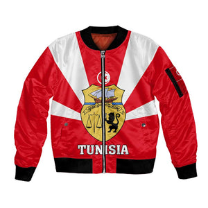 Tunisia Independence Day Sleeve Zip Bomber Jacket with Coat of Arms and Flag Style