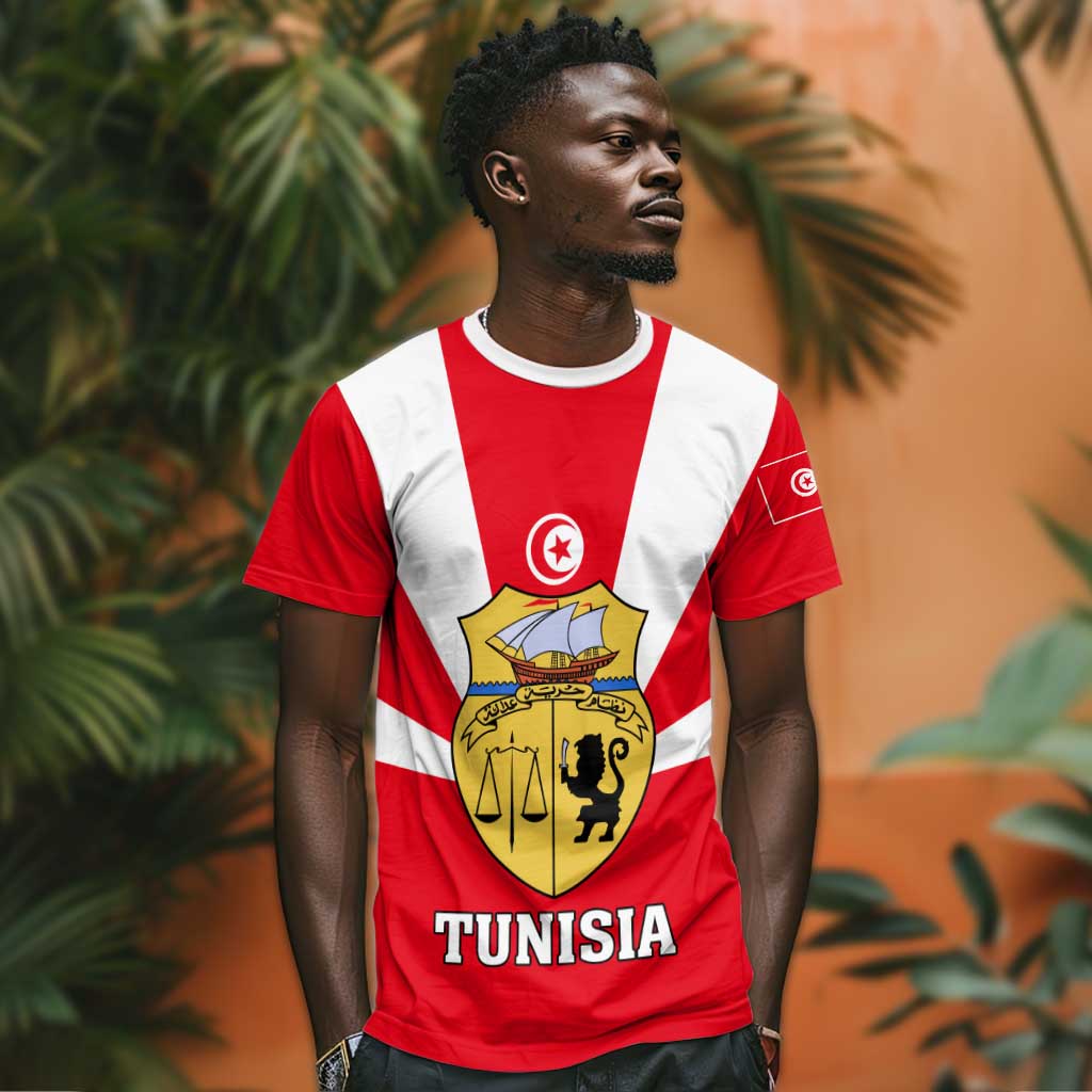 Tunisia Independence Day T shirt with Coat of Arms and Flag Style