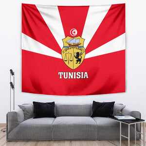 Tunisia Independence Day Tapestry with Coat of Arms and Flag Style