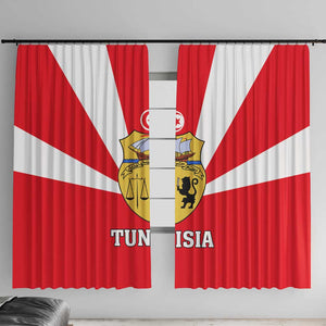 Tunisia Independence Day Window Curtain with Coat of Arms and Flag Style