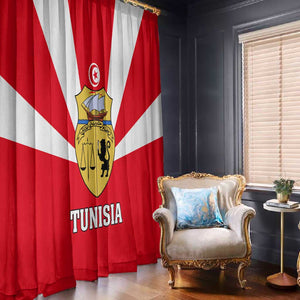 Tunisia Independence Day Window Curtain with Coat of Arms and Flag Style